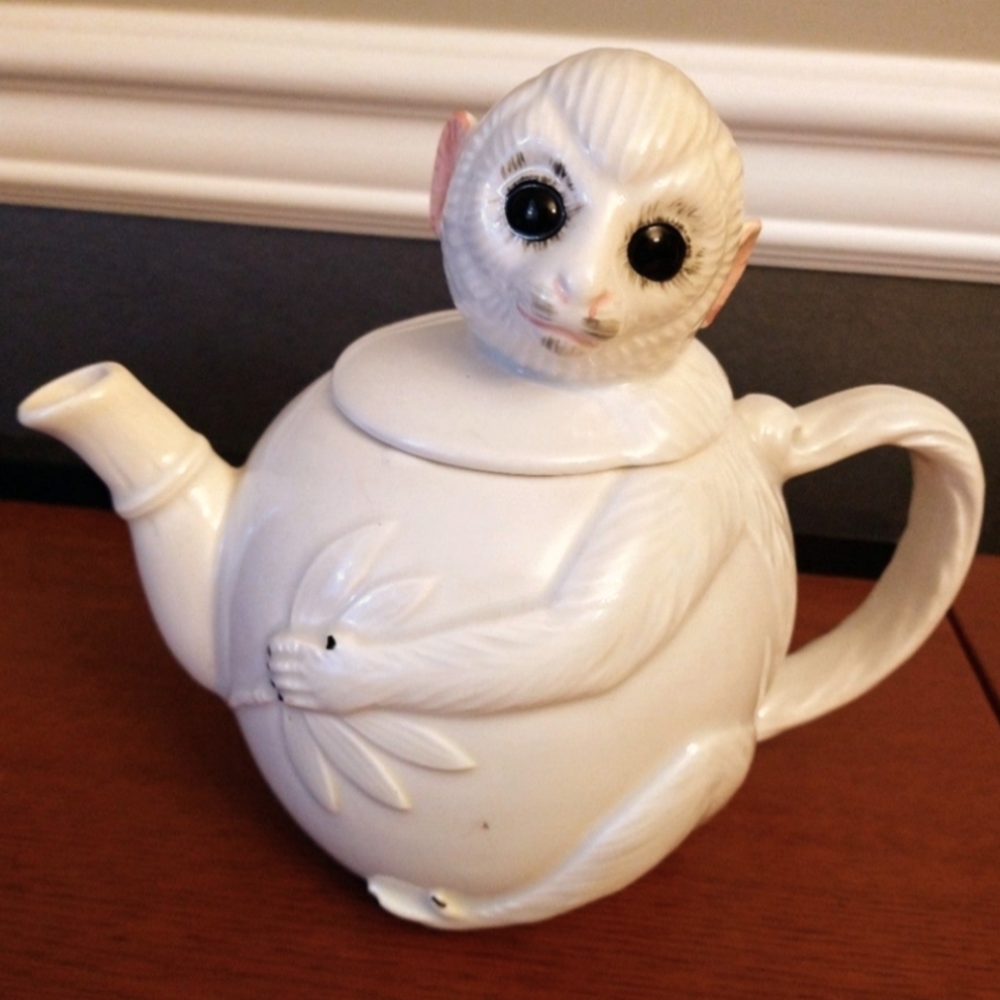 Vintage White Monkey Teapot
